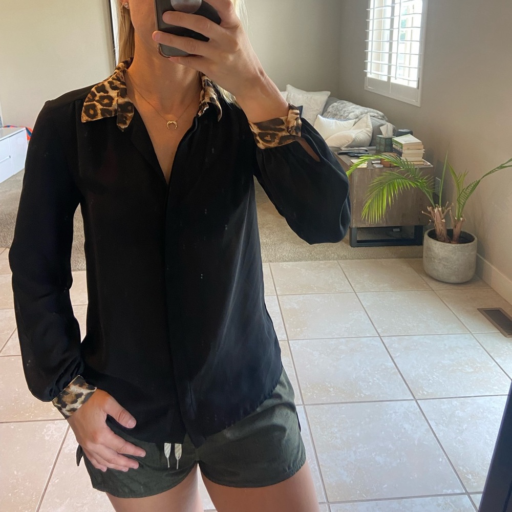 Forever 21 black and cheetah button down